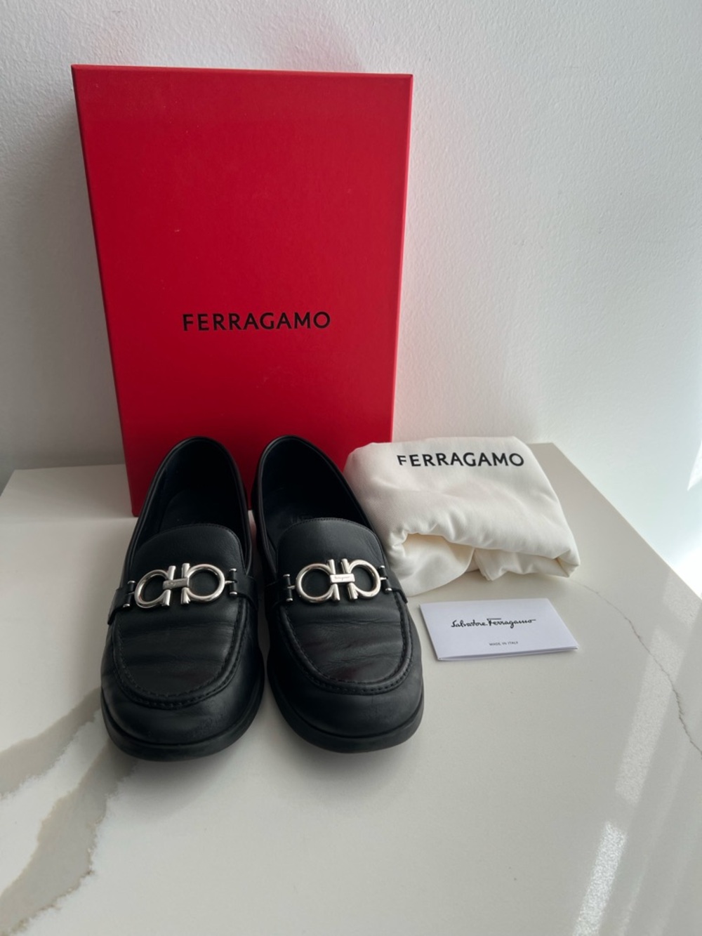 Salvatore Ferragamo Black Leather Insole with Branded Stamp